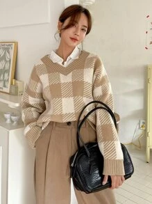 DAZY Áo len trễ vai họa tiết kẻ sọc Buffalo không cần áo - Nhiều màu - Xem 7