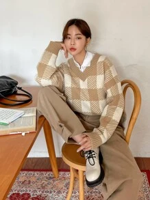 DAZY Áo len trễ vai họa tiết kẻ sọc Buffalo không cần áo - Nhiều màu - Xem 8