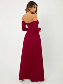 SHEIN SXY Off Shoulder High Split Dress - Burgundy - View 2