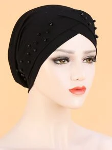 Ngọc Trai Giả Trang Trí Đầu Bọc Bonnet Tóc Bonnet Turban - màu đen - Xem 1