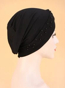 Ngọc Trai Giả Trang Trí Đầu Bọc Bonnet Tóc Bonnet Turban - màu đen - Xem 4