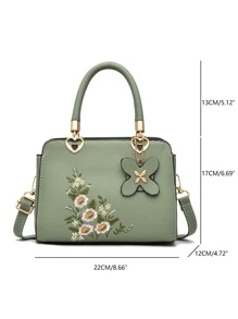 Bolso cartera con bordado floral - Verde - Ver 4