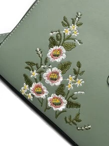 Bolso cartera con bordado floral - Verde - Ver 5