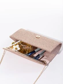 迷人、優雅、精緻、安靜奢華亮片、時尚、奢華、閃亮閃光鏈條翻蓋方形包，完美新娘皮夾適合婚禮、舞會和派對活動晚餐包、派對女孩晚餐包、女士 - 玫瑰金 - 查看 3