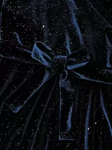 SHEIN Sparklyn 女孩金屬亮絲絲絨腰帶喇叭連衣裙 - 藏蓝色 - 查看 4