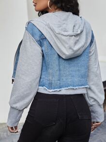 SHEIN SXY 毛邊混合材質牛仔夾克 - 中等水洗藍 - 查看 3