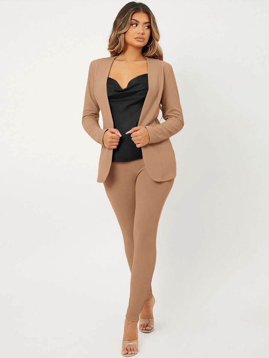 SHEIN SXY con parte delantera abierta Top & Leggings - Caqui - Ver 1