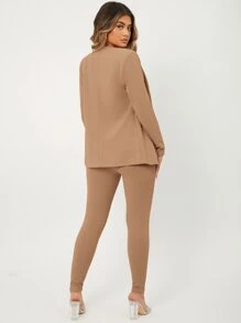 SHEIN SXY con parte delantera abierta Top & Leggings - Caqui - Ver 2