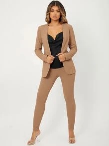 SHEIN SXY con parte delantera abierta Top & Leggings - Caqui - Ver 4