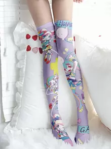 人像圖案過膝襪 - 彩色 - 查看 1