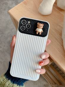 Bear Decor Slide Camera Cover Phone Case - White - View 1
