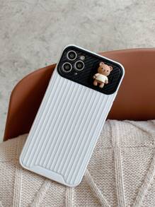 Bear Decor Slide Camera Cover Phone Case - White - View 2