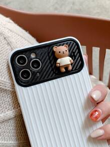 Bear Decor Slide Camera Cover Phone Case - White - View 3