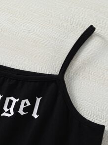 女孩字母圖案吊帶上衣和威爾斯親王格紋長褲 - 彩色 - 查看 6