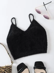 SHEIN EZwear Top unicolor corto tejido mullido