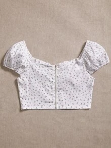 Áo nữ Dây kéo Thắt nơ trước Nếp gấp Phần Ngực Họa tiết hoa Boho - trắng - Xem 2