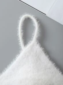 INAWLY 素色短款絨毛針織上衣 - 白色 - 查看 3