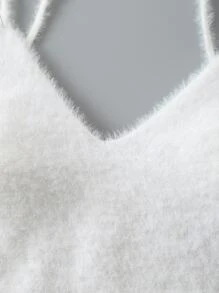 INAWLY 素色短款絨毛針織上衣 - 白色 - 查看 4