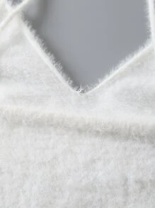 INAWLY 素色短款絨毛針織上衣 - 白色 - 查看 5