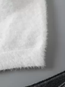 INAWLY 素色短款絨毛針織上衣 - 白色 - 查看 6