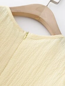 Girls Puff Sleeve Two Layer Hem Dress - Yellow - View 4