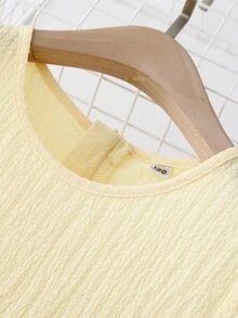 Girls Puff Sleeve Two Layer Hem Dress - Yellow - View 6