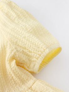 Girls Puff Sleeve Two Layer Hem Dress - Yellow - View 7