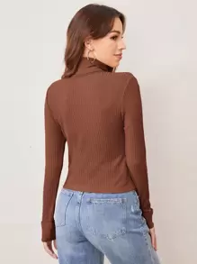 SHEIN Áo thun nữ màu trơn Cơ bản - màu nâu - Xem 2