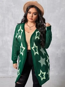 Áo khoác cardigan hở vai họa tiết ngôi sao cỡ lớn - màu xanh lá - Xem 4