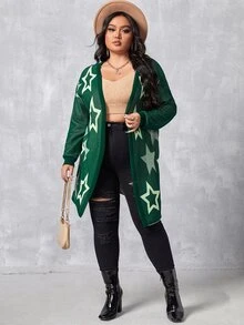 Áo khoác cardigan hở vai họa tiết ngôi sao cỡ lớn - màu xanh lá - Xem 5