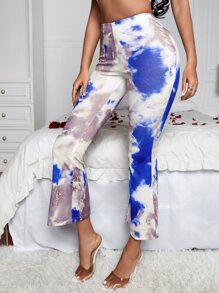 High Waist Tie Dye Flare Leg Trousers - Multicolor - View 1