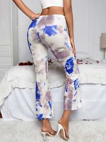 High Waist Tie Dye Flare Leg Trousers - Multicolor - View 2