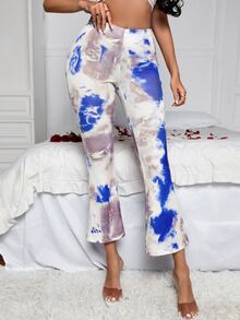 High Waist Tie Dye Flare Leg Trousers - Multicolor - View 5