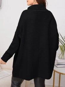 SHEIN Clasi Plus Turtleneck Batwing Sleeve Jumper - Black - View 2