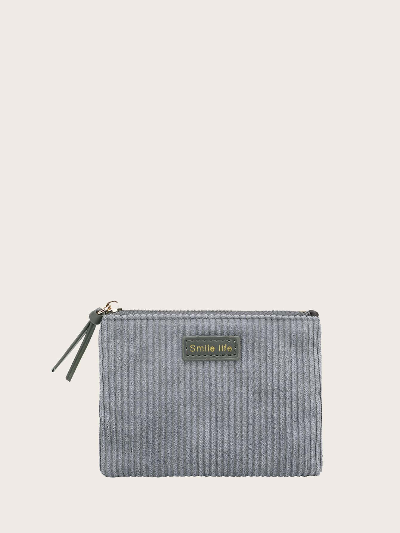 字母圖形灰鵝絨袋，輕便攜帶信用卡身份證，適用於女性白領工人、假期、紀念日、生日禮物配件禮品 - 灰色 - 查看 1