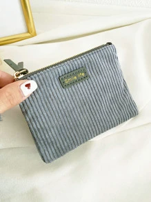 字母圖形灰鵝絨袋，輕便攜帶信用卡身份證，適用於女性白領工人、假期、紀念日、生日禮物配件禮品 - 灰色 - 查看 2