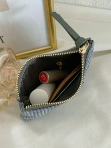 字母圖形灰鵝絨袋，輕便攜帶信用卡身份證，適用於女性白領工人、假期、紀念日、生日禮物配件禮品 - 灰色 - 查看 4