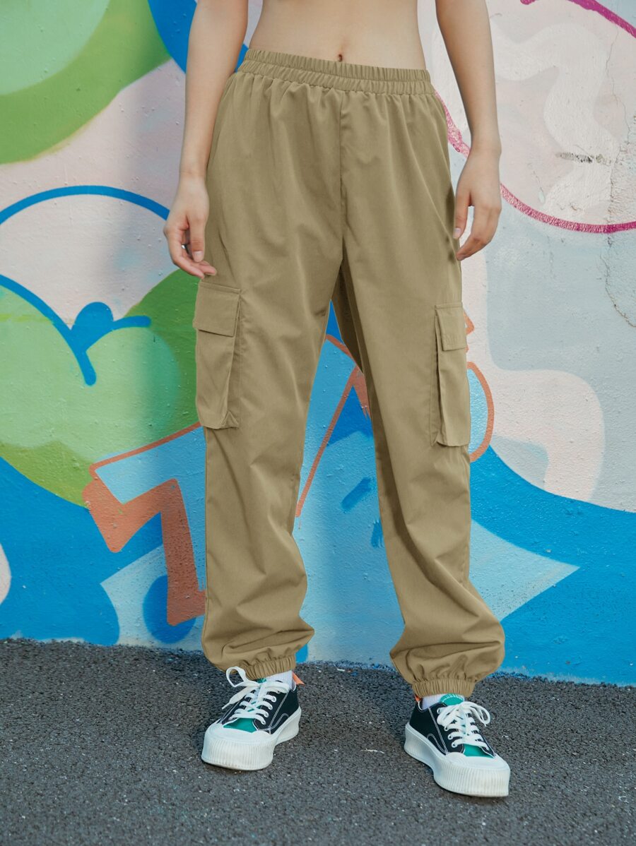 ROMWE Street Life Flap Pocket Cargo Pants - Khaki - View 1
