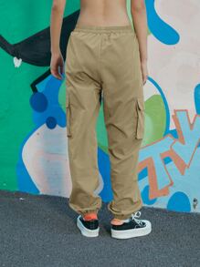 ROMWE Street Life Flap Pocket Cargo Pants - Khaki - View 2