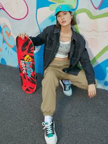 ROMWE Street Life Flap Pocket Cargo Pants - Khaki - View 3