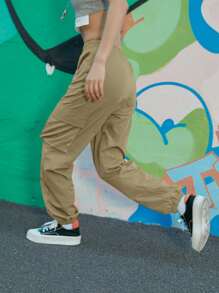 ROMWE Street Life Flap Pocket Cargo Pants - Khaki - View 4