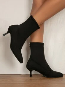 Suedette Kitten Heeled Sock Boots - Black - View 1