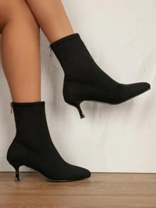 Suedette Kitten Heeled Sock Boots - Black - View 2