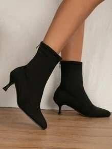 Suedette Kitten Heeled Sock Boots - Black - View 3