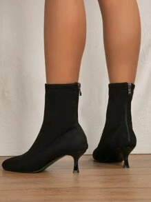 Suedette Kitten Heeled Sock Boots - Black - View 4