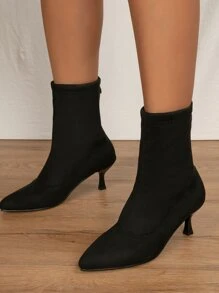 Suedette Kitten Heeled Sock Boots - Black - View 5