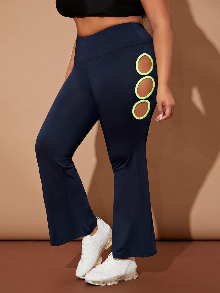 Plus Softness Cut Out Contrast Binding Sports Trousers - Navy Blue - View 1