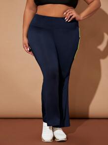 Plus Softness Cut Out Contrast Binding Sports Trousers - Navy Blue - View 3