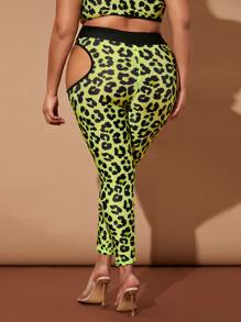 大碼四向拉伸豹紋鏤空運動打底褲 - 彩色 - 查看 2