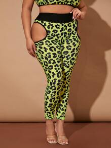 大碼四向拉伸豹紋鏤空運動打底褲 - 彩色 - 查看 6